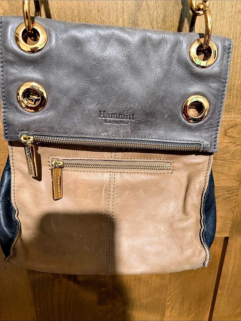 Hammitt VIP Small Crossbody Leather Bag Gray & Brown